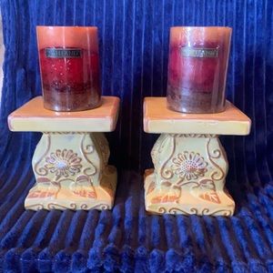 Rustic Sunflower Ceramic/Terra Cotta Candle Pillars-set of 2